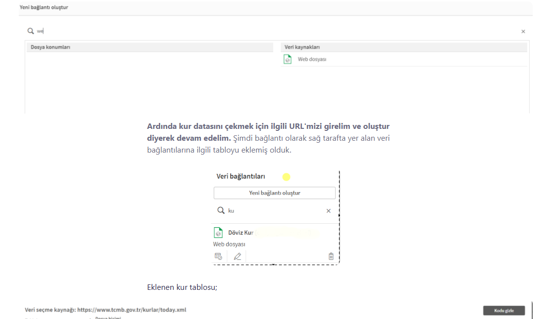 Qlik Sense Veri Bağlantıları Ekranı